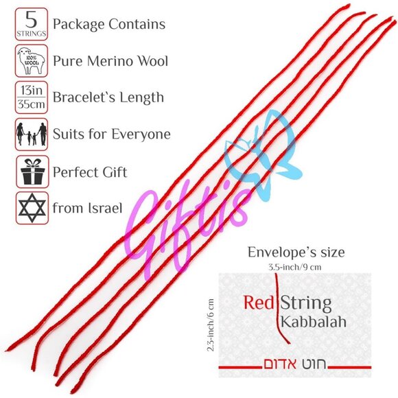 5 pcs Kabbalah Red String Bracelet Set - 100% Wool - 13 Inch Talisman - Picture 2 of 8